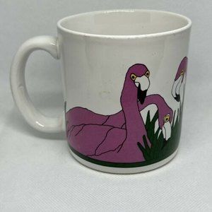 Vintage PAT WONG Trend Pacific PINK FLAMINGOS Coffee Mug Los Angeles CA - 12 oz
